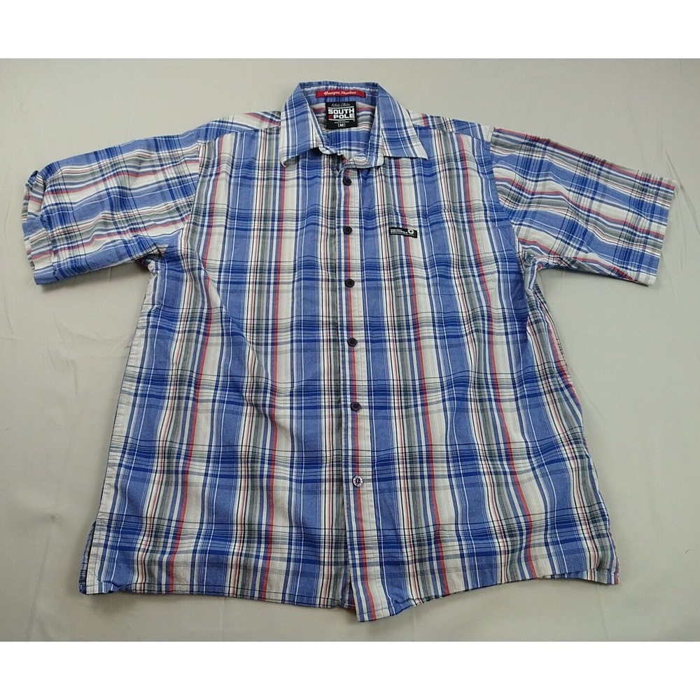 South Pole Shirt Mens M Blue Plaid Short Sleeve Pockets Lightweight‎ Dad (1013)